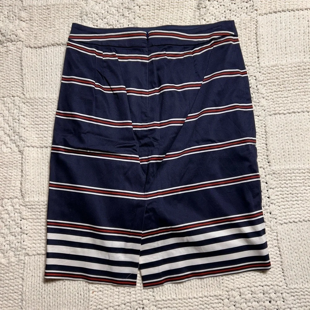 J Crew The Pencil Skirt Navy Blue White Striped Skirt